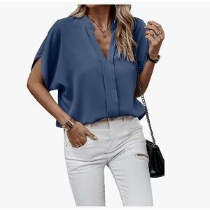 CCTOO V-Neck Curved Hem Solid Chiffon Dressy Blouse Top - Size Large